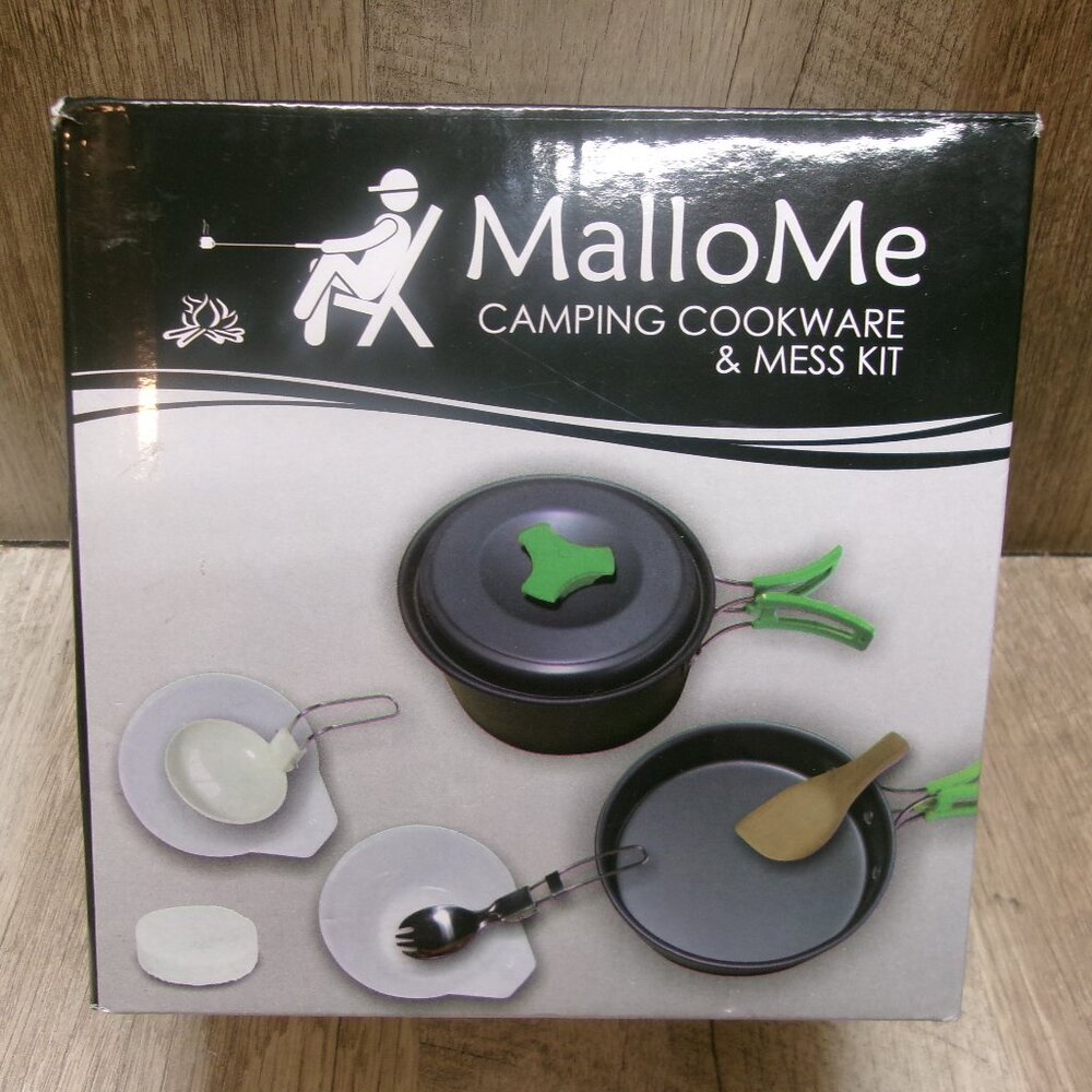 New MalloMe Camping Cookware & Mess Kit - Pot Frying Pan Bowls Utensils Bag